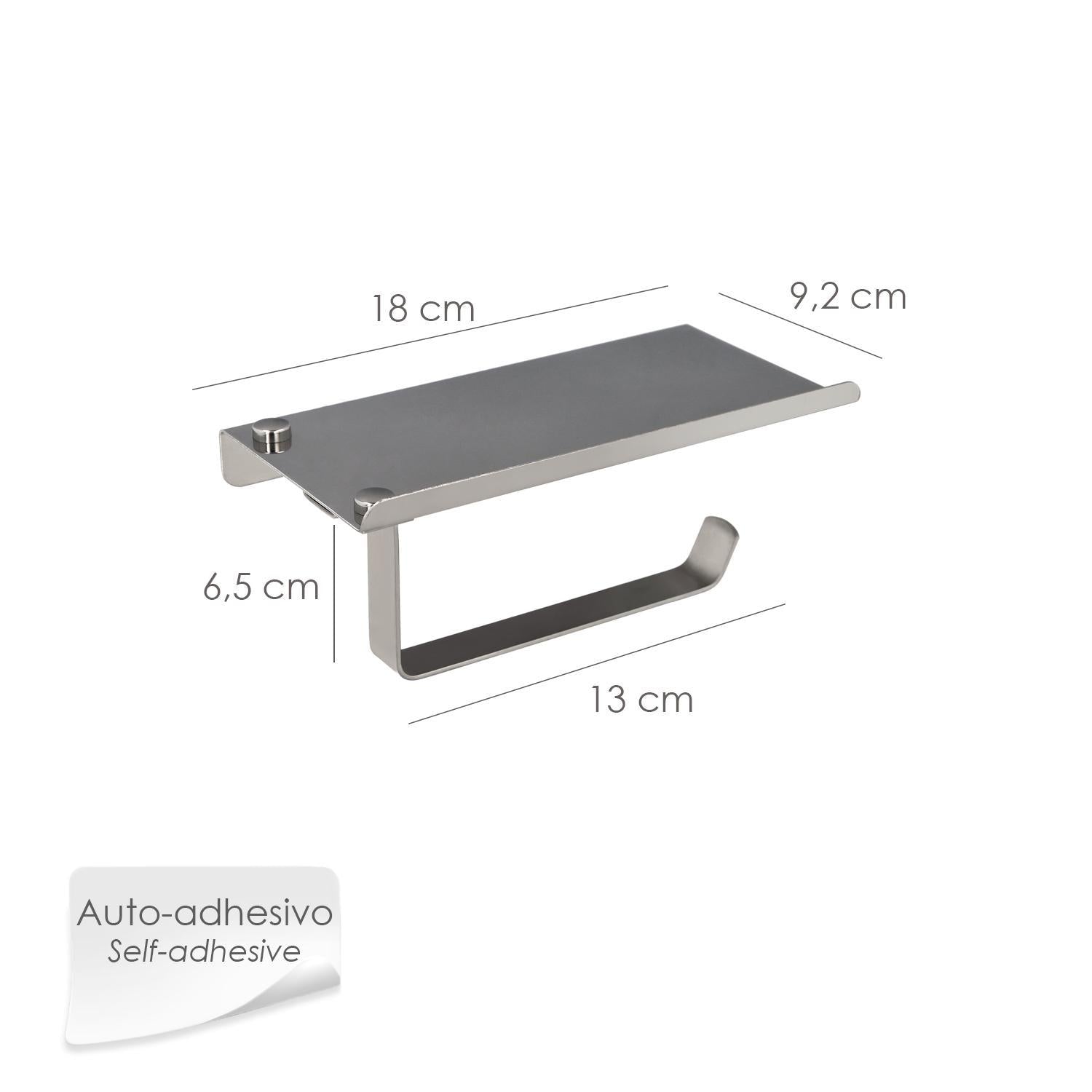 Portarrollos Baño Con Estante Para Moviles Autoadhesivo, Color Inox Con Efecto Espejo, Autoadhesivo Resistente O Con Tornillos