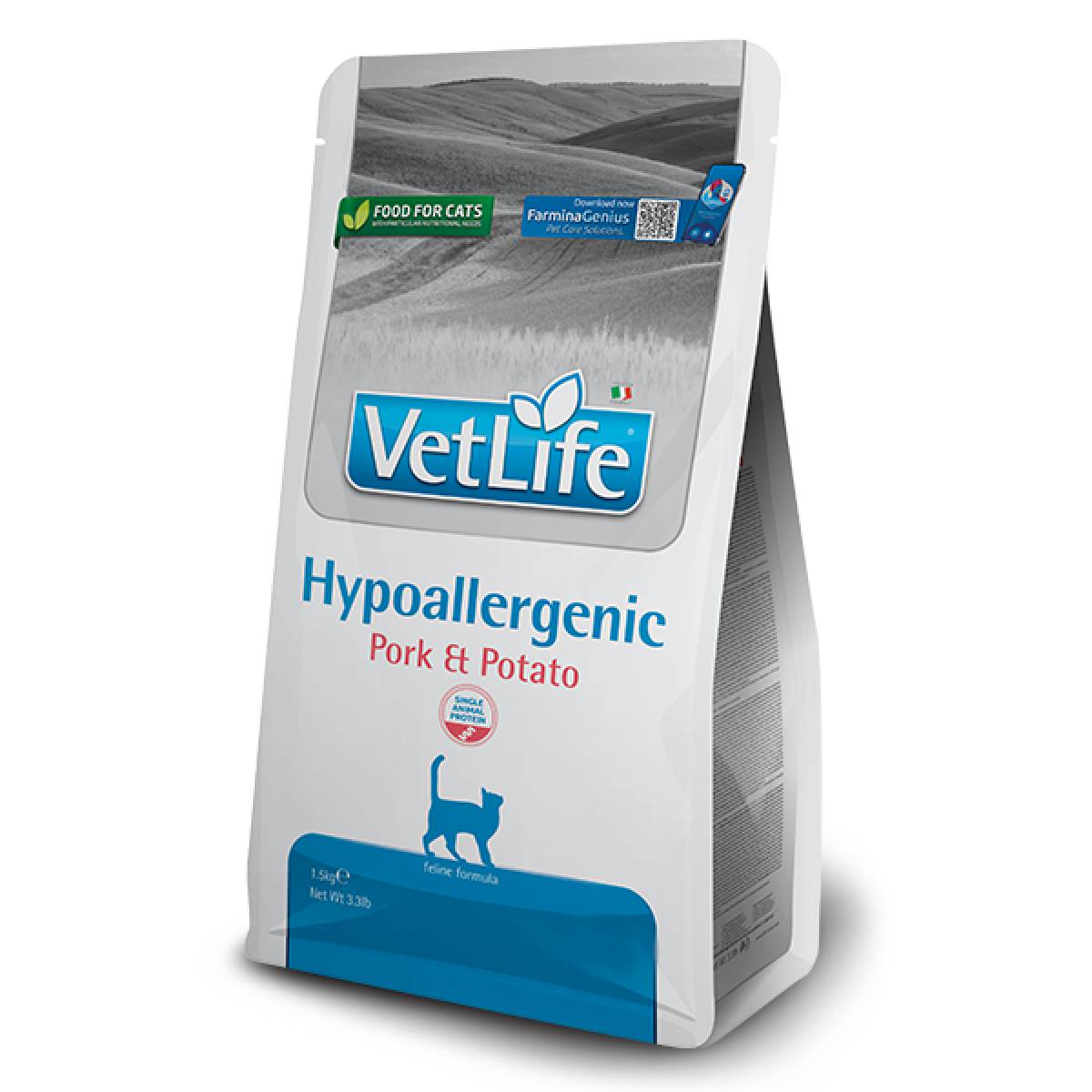Vet Life Cat Alimento Veterinário Hipoalergénico de Porco e Batata Farmina 400 g