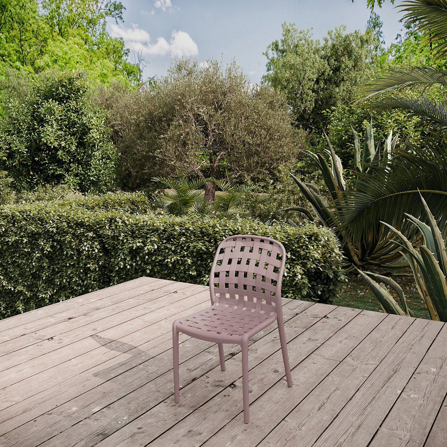 Juego De 4 Sillas De Jardín De Polipropileno Apilables Caladas Corfu Beige - Muebles De Jardín -46x56xh82cm_5