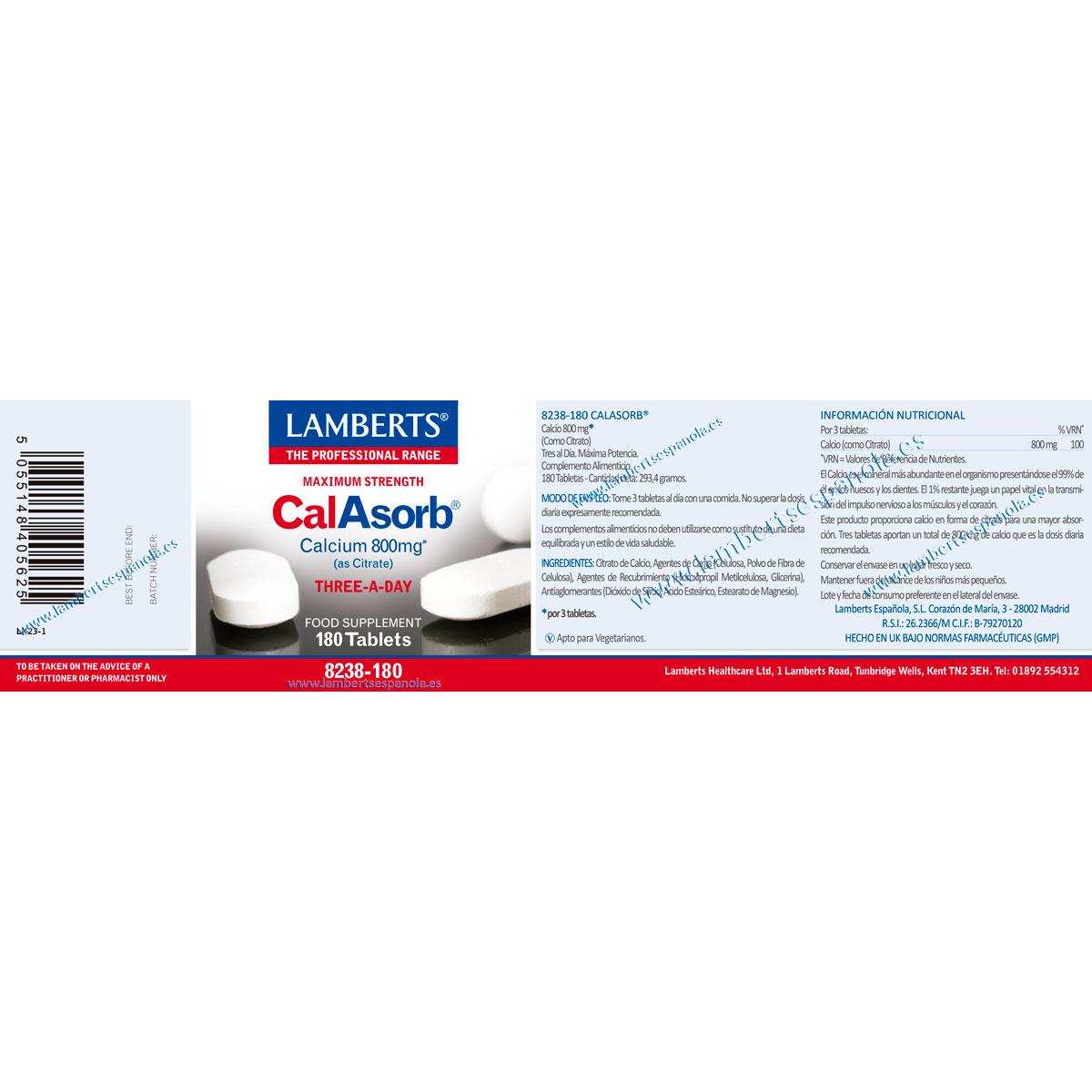 CalAsorb 180 comprimidos Lamberts 800mg