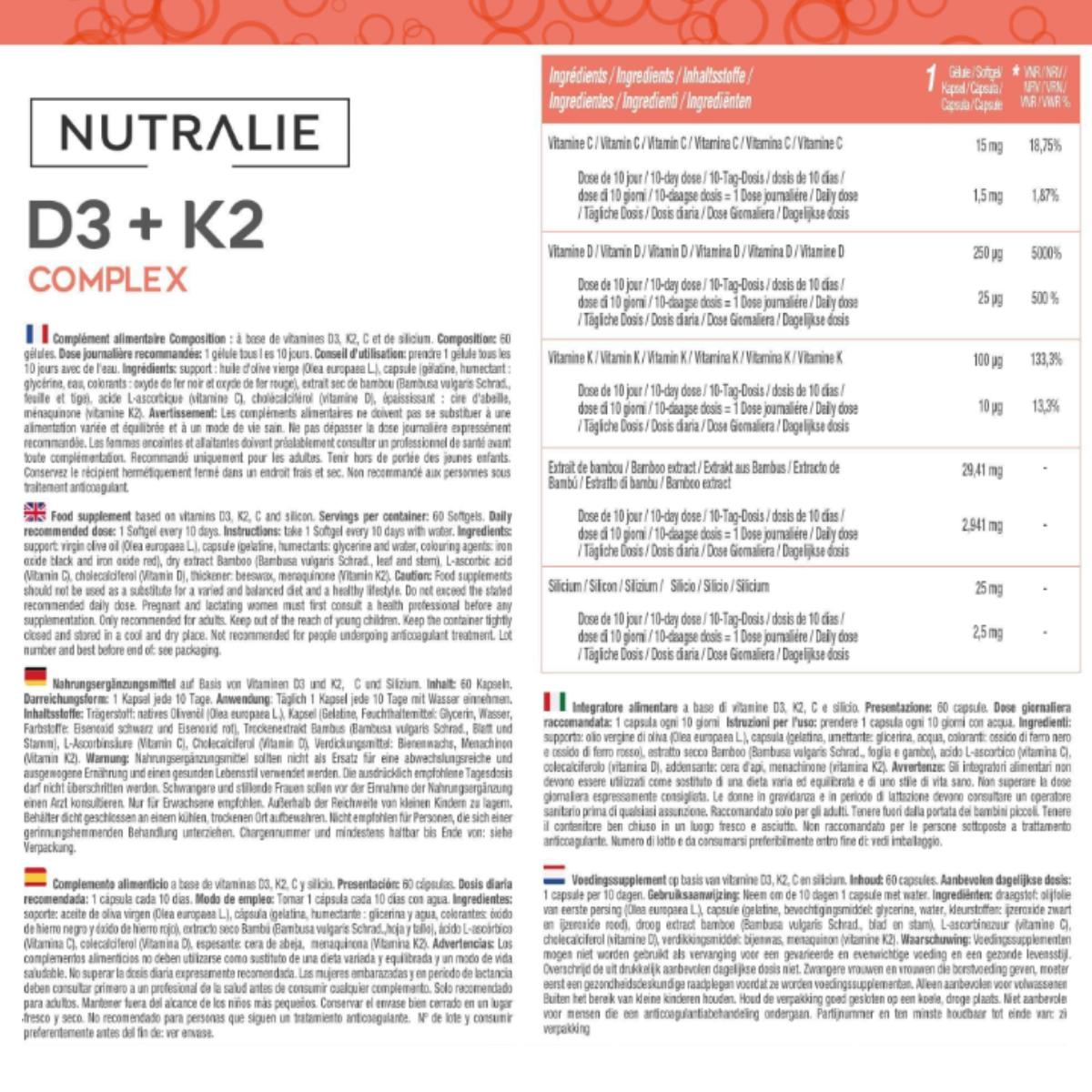 Nutralie Complexo Vitamina D3+K2 10000 UI + Vit C 60 cápsulas