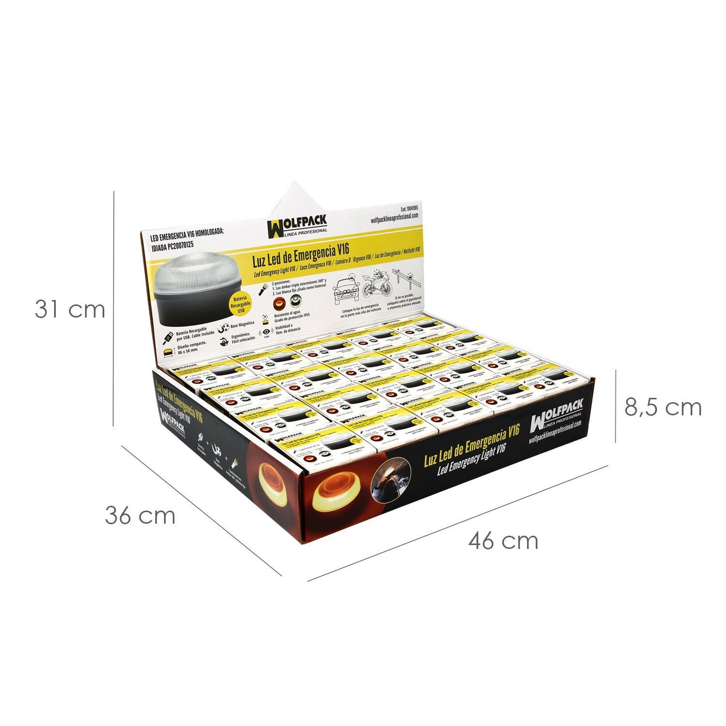 Luz Led Emergencia Coche V16 Baliza Luminosa Hologada Recargable Usb