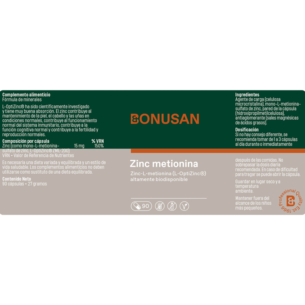 Zinc metionina Bonusan 90 cápsulas