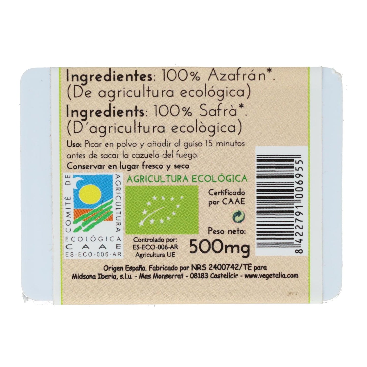 Vegetalia Açafrão Biológico 0,5g