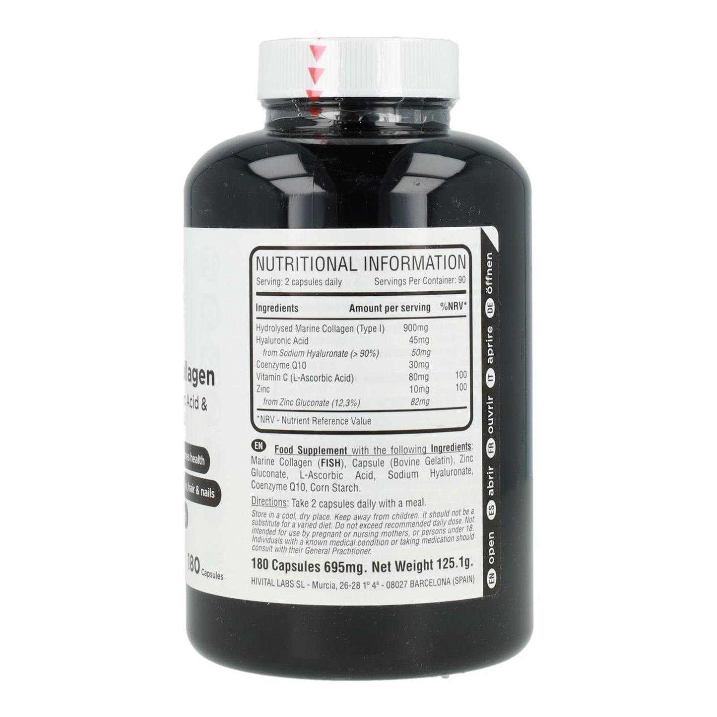 Colagénio Marinho com Ácido Hialurónico, Coenzima Q10, Vitamina C e Zinco Hivital 180 cápsulas