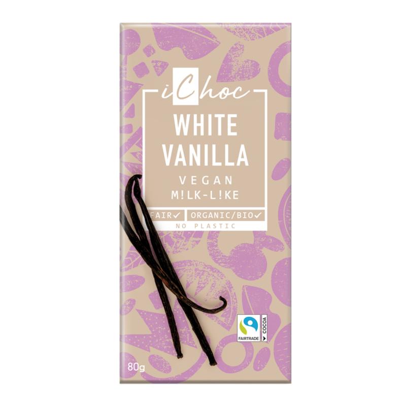 Ichoc Vegan Chocolate Branco com Baunilha Bourbon 80g