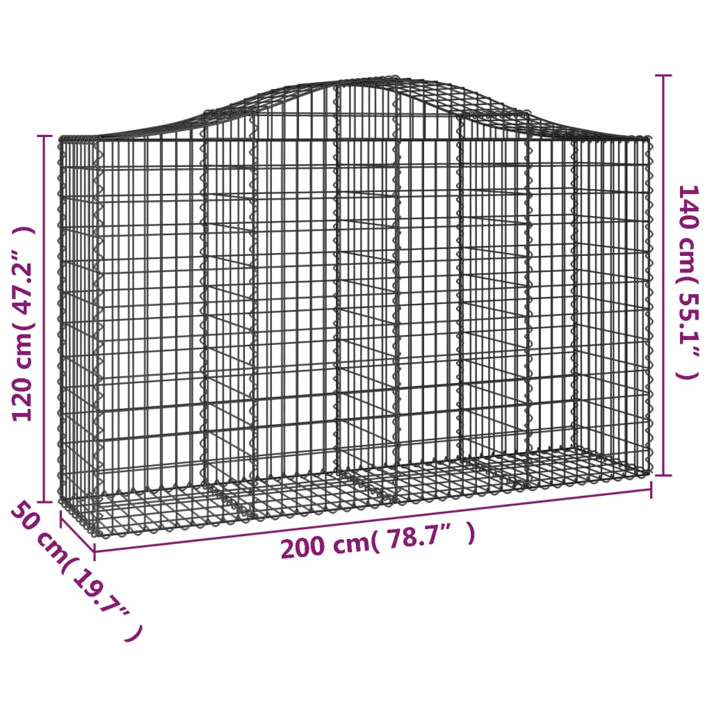 Cestas De Gaviones 3 Uds Forma De Arco Hierro 200x50x120/140 Cm_5