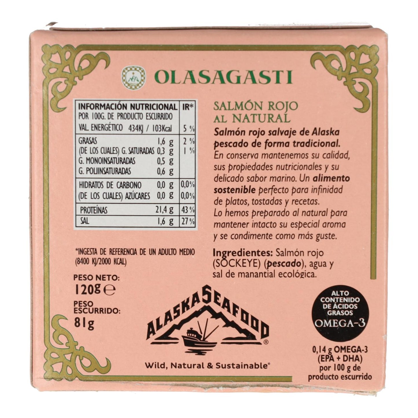 Olasagasti Natural Salmão Selvagem do Alasca 120g
