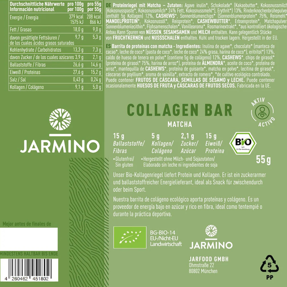 Barra de Colagénio Matcha Orgânico 55g