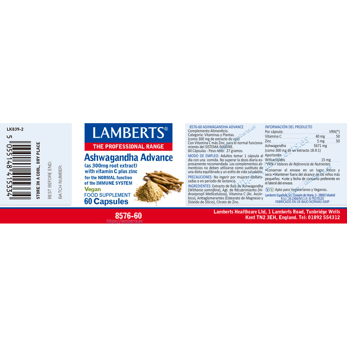 Ashwagandha Advance, Lamberts, 60 cápsulas