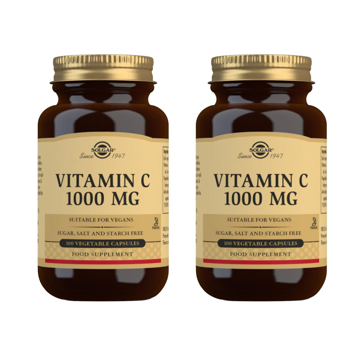 Embalagem 2x Vitamina C 1000 mg, 100 cápsulas vegetais de 1000 mg
