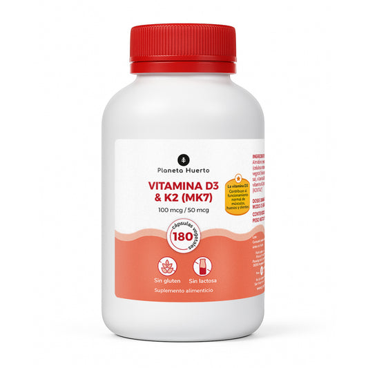 Vitamina D3 e K2 Mk7 Planeta Huerto 180 Cápsulas