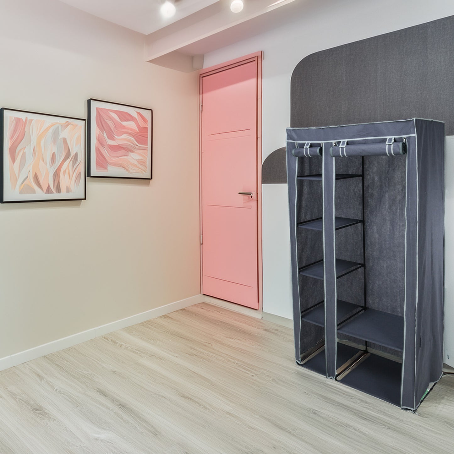 Well Home Armario Organizador De Ropa Con Barra De Acero Y 5 Estantes 100x46xh174cm_3