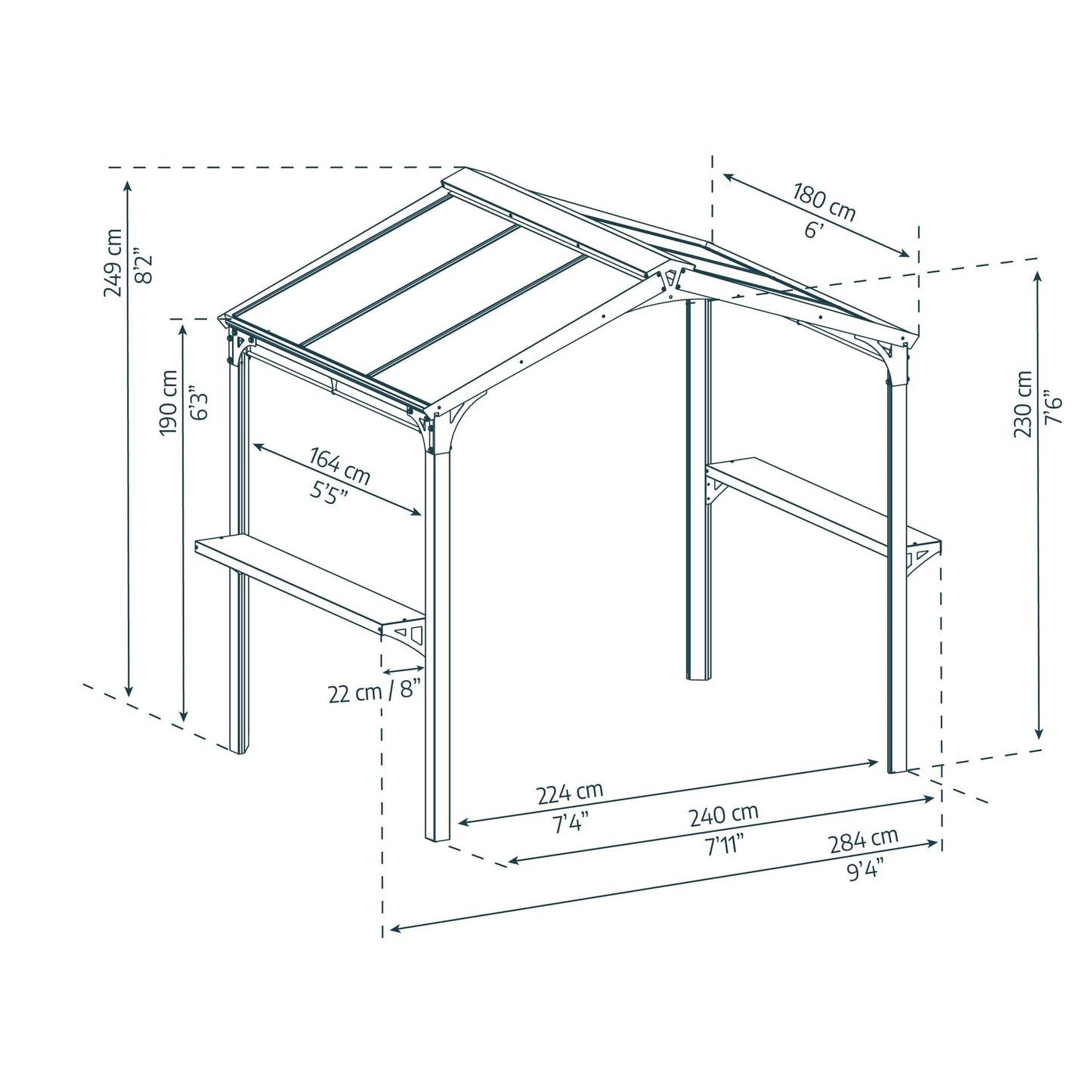Cobertura de sombra para gazebo em alumínio Austin para churrasqueiras 180x224 cm