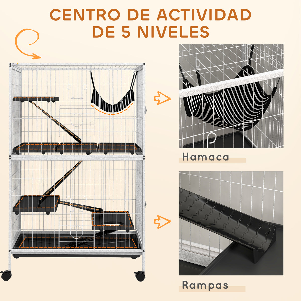 Jaula Para Roedores Pawhut Acero, Pp Blanco 80x52x128 Cm D51-113v00lg_5