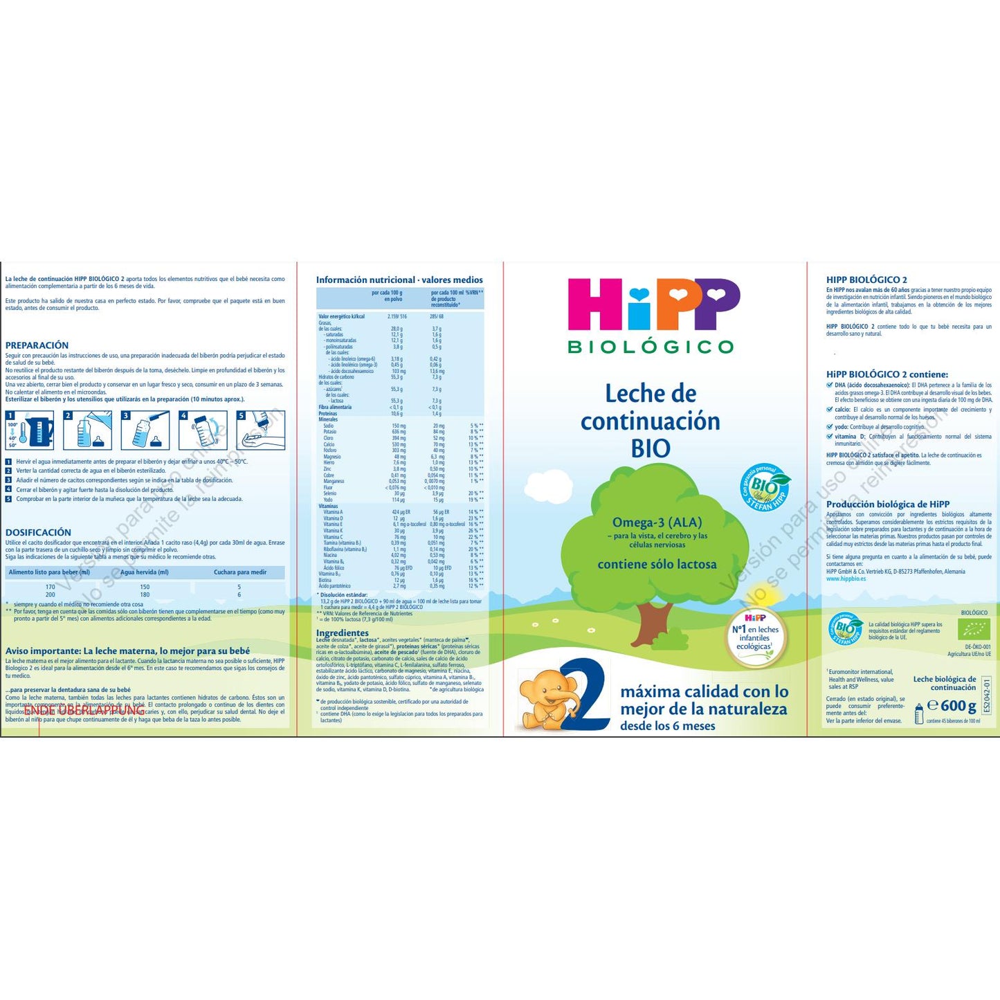 Leite de transição 2 + 6 meses HiPP 600 g