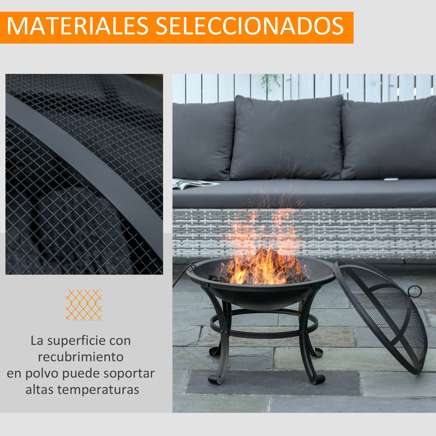 Outsunny Brasero Exterior Ø56 Cm Con Tapa Protectora Contra Chispas Y Atizador_5