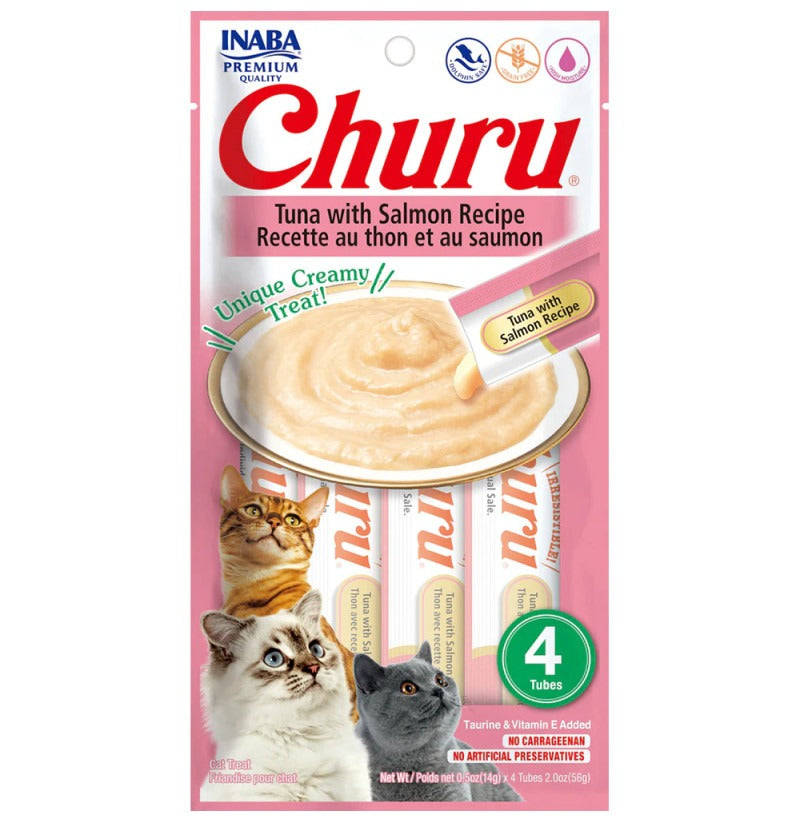 Receita de Churu Atum e Salmão Snack Cremoso para Gatos 4 x 14 g