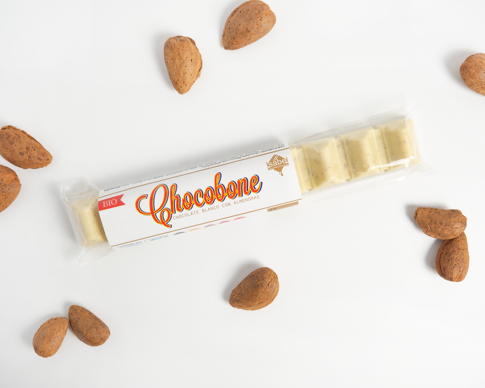 Chocobone chocolate blanco Bio/ft y almendra caramelizada 100gr_0