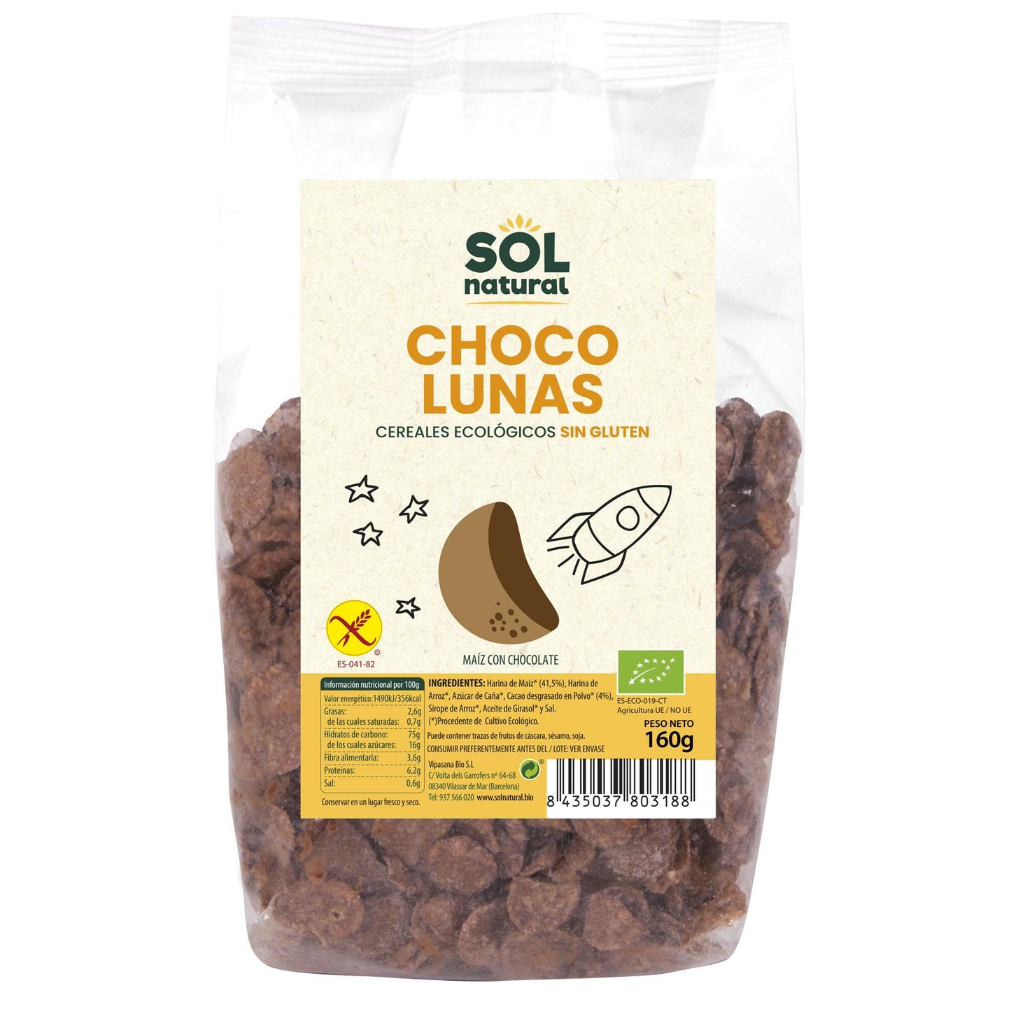 Choco Lunas Cereal Sem Glúten Biológico Sol Natural 160 g