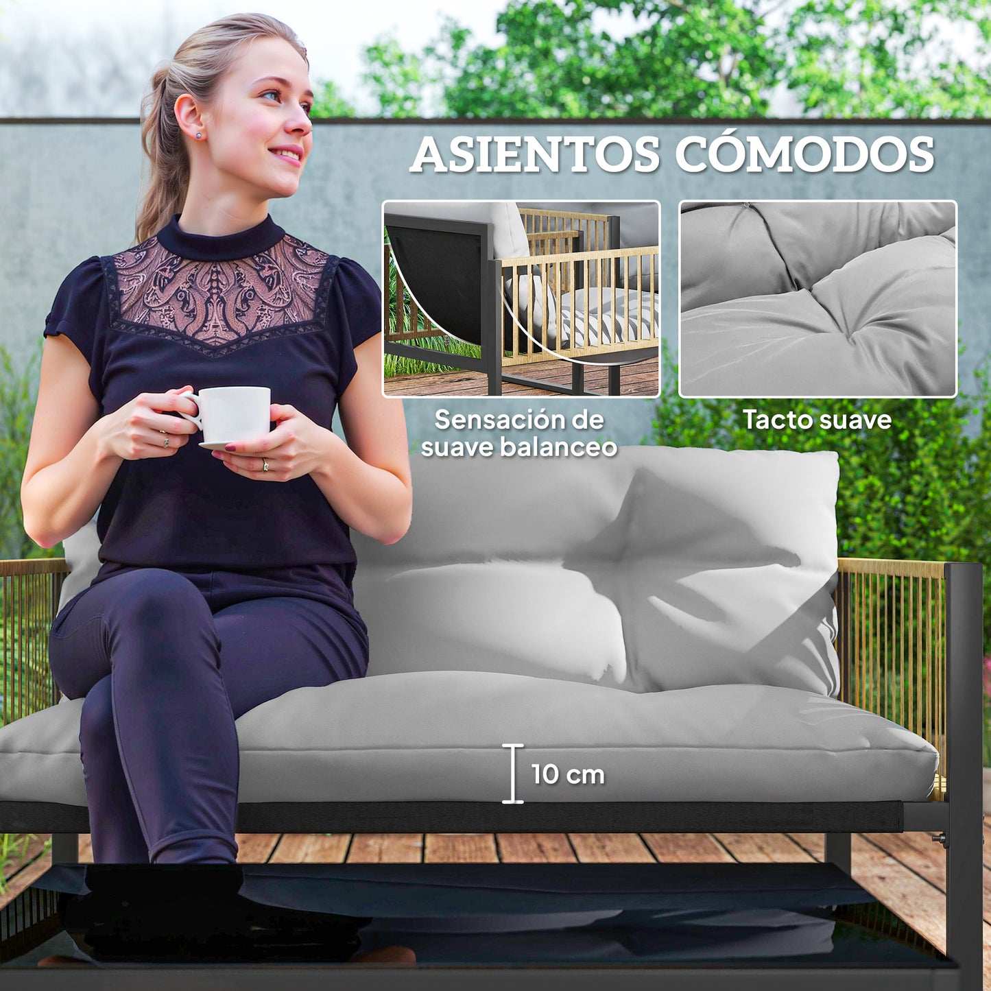 Outsunny Conjunto De Jardín Exterior De Ratán Sintético De 4 Piezas Gris Natural_5