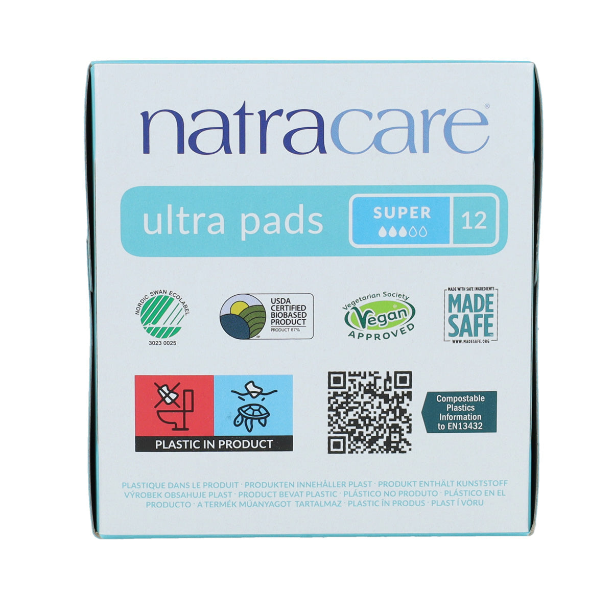 Absorventes Natracare Super Organic com Aladas, 12 unidades