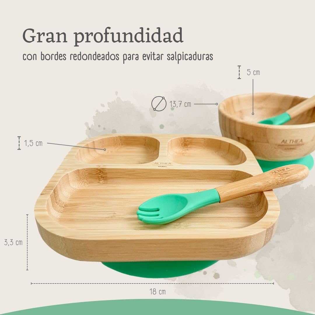 Vajilla De Bambú Natural - 4 Piezas - Verde Aguamarina._5