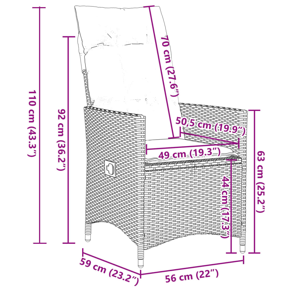 Set Comedor De Jardín 7 Pzas Con Cojines Ratán Sintético Marrón / Vetonek_5
