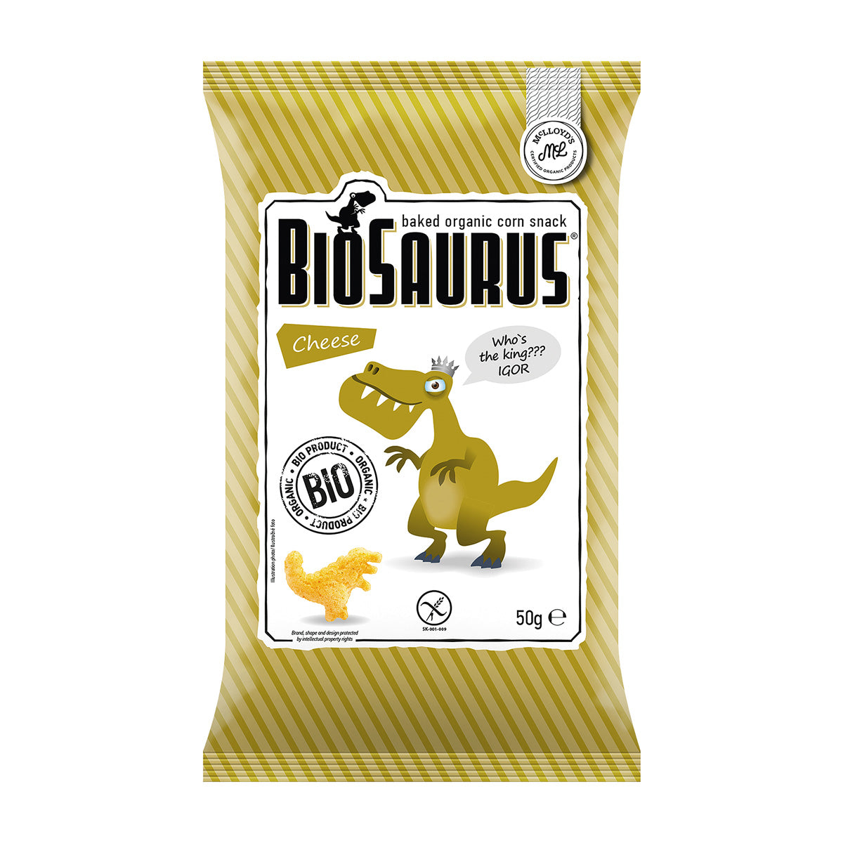 Snacks de milho com queijo biológico, Biosaurus 50 g