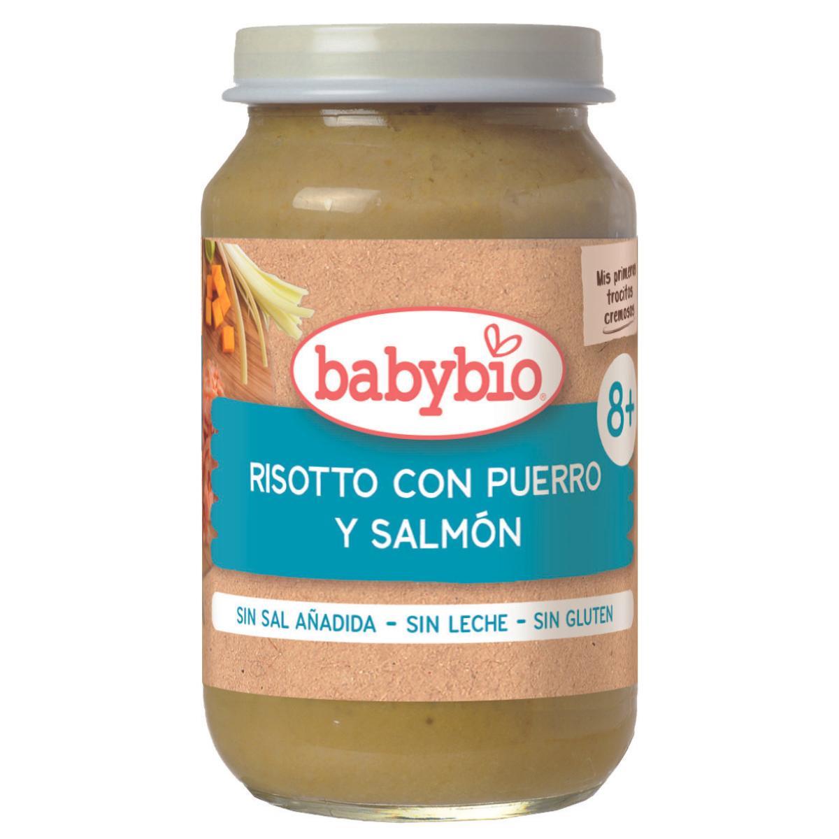 Embalagem com 3 unidades de risoto com alho francês e salmão Babybio 200 g