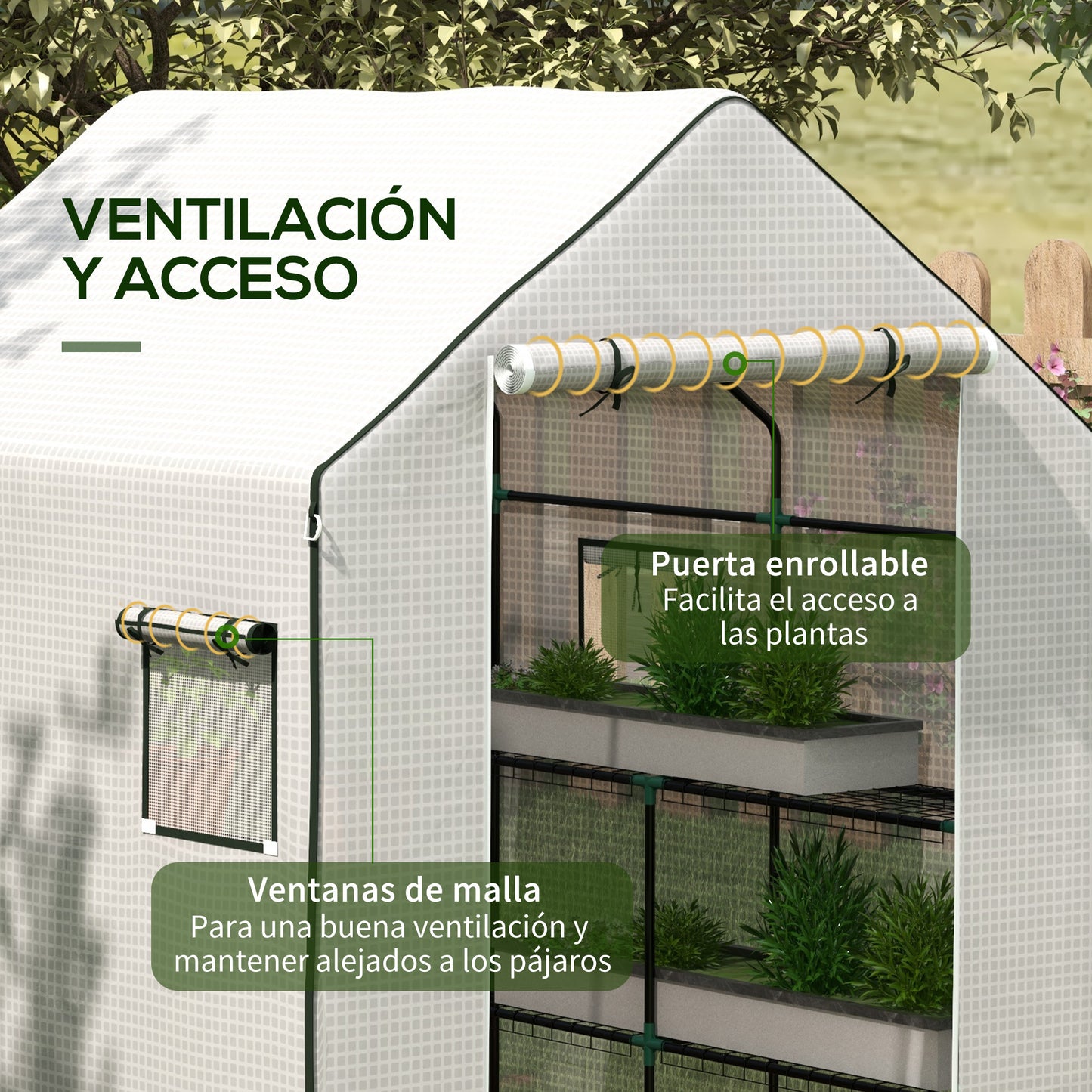 Outsunny Plástico Invernadero 140x143x190 Cm Con Puerta Enrollable Anti-uv_5