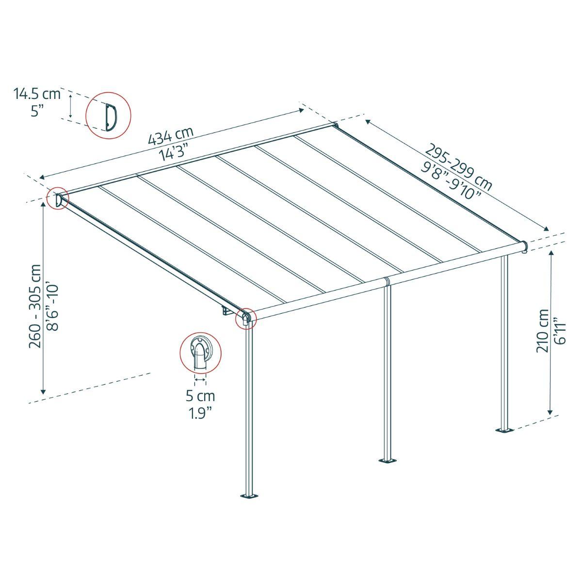 Pérgola anexa Capri 299x434 cm cinzento Canopia da Palram