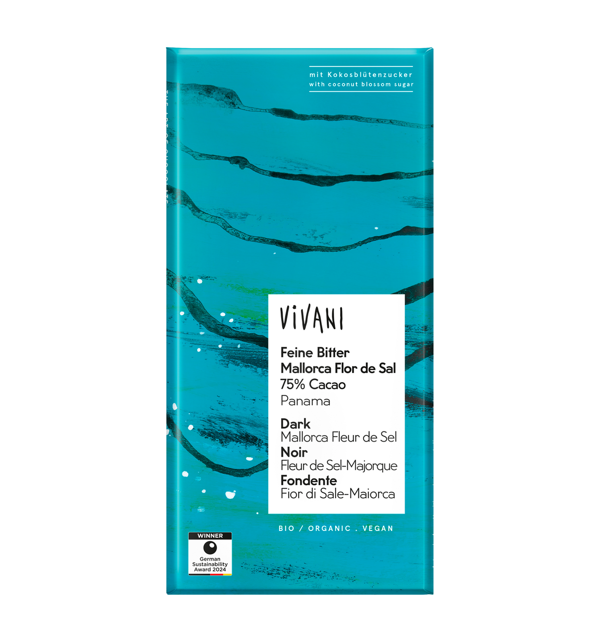 Chocolate Negro de Panamá al 75% con Flor de Sal de Mallorca BIO Vivani 80g