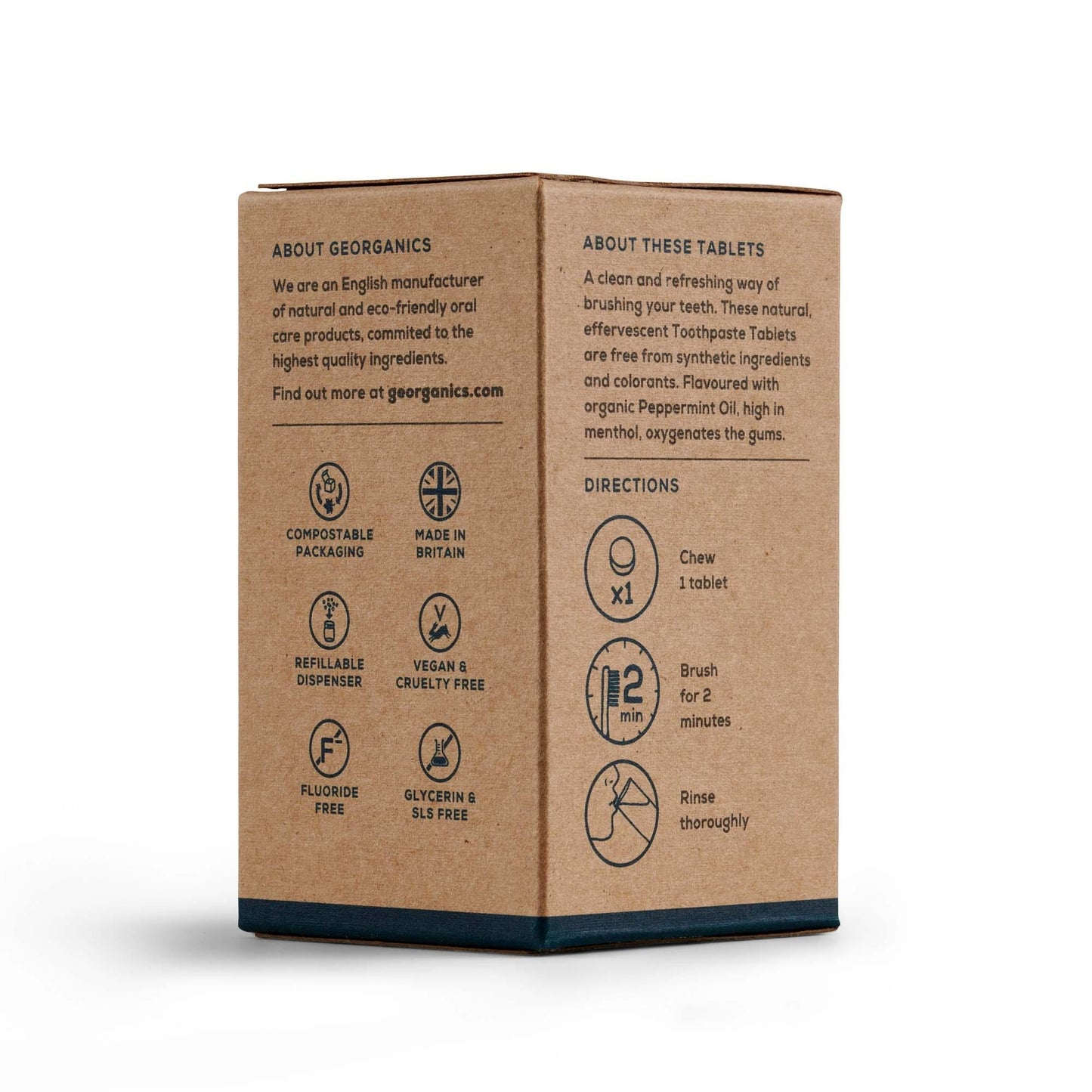 Comprimidos de pasta de dentes com sabor a menta natural da Georganics, 120 comprimidos