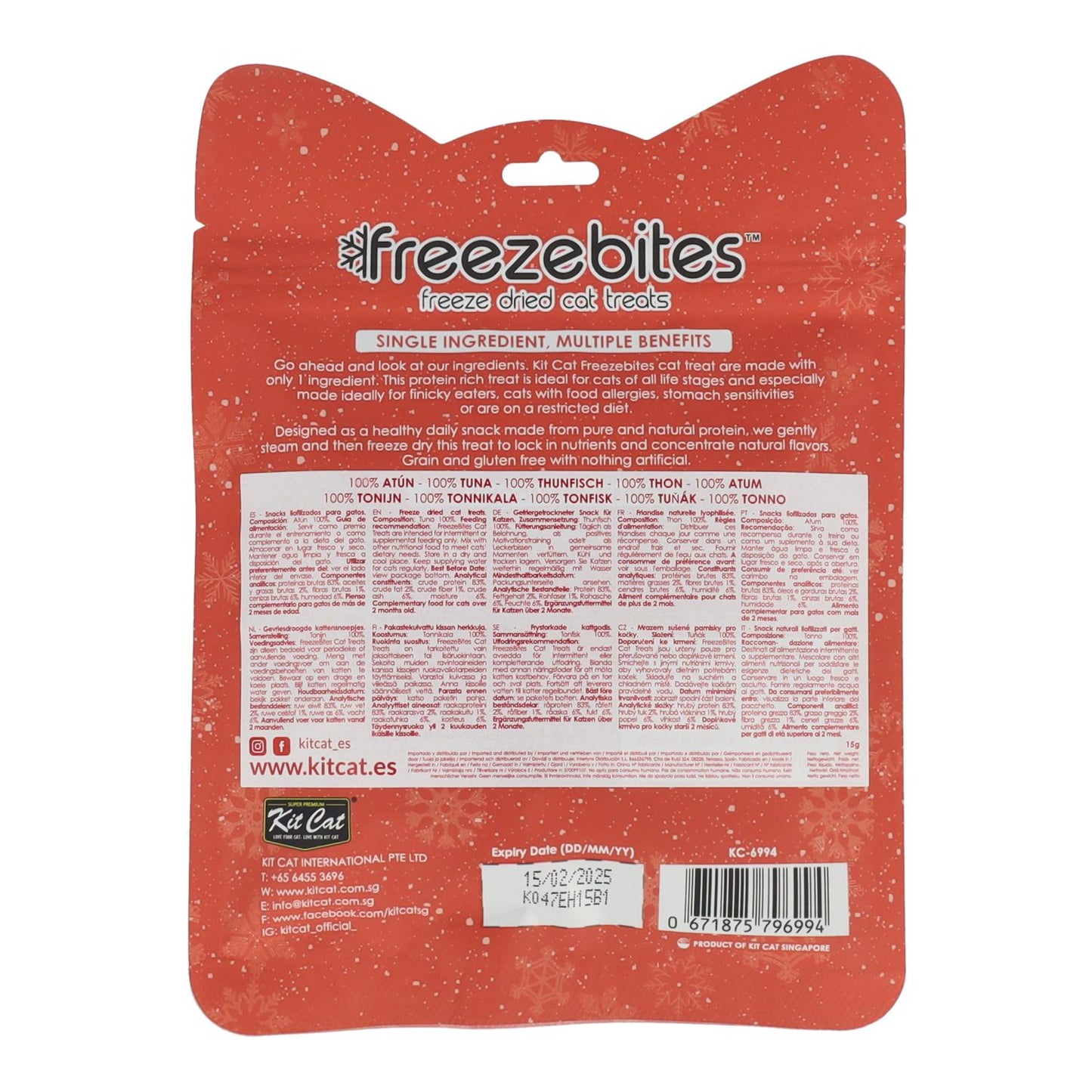 Kit Cat FreezeBites - Atum 15 g Petisco natural liofilizado para gatos