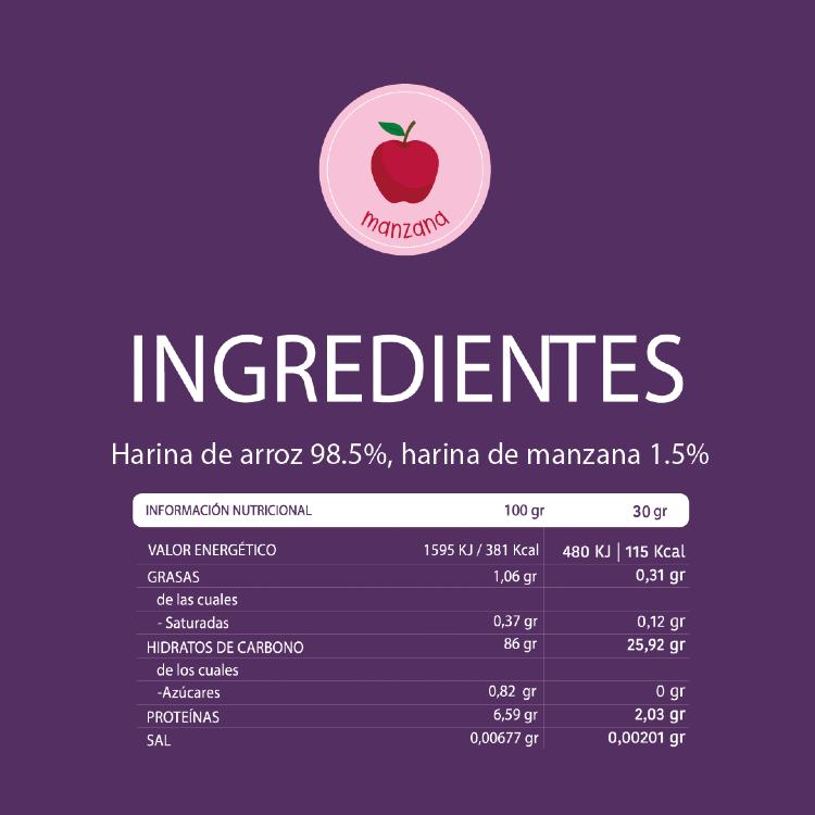 Lanche biológico para bebé +6 meses: Bolachas de arroz e maçã