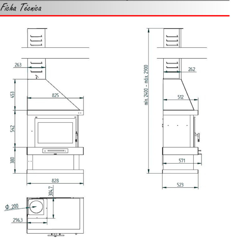Chimenea Leña 2 Caras FM Modelo C-302 D interior Vermiculita_3