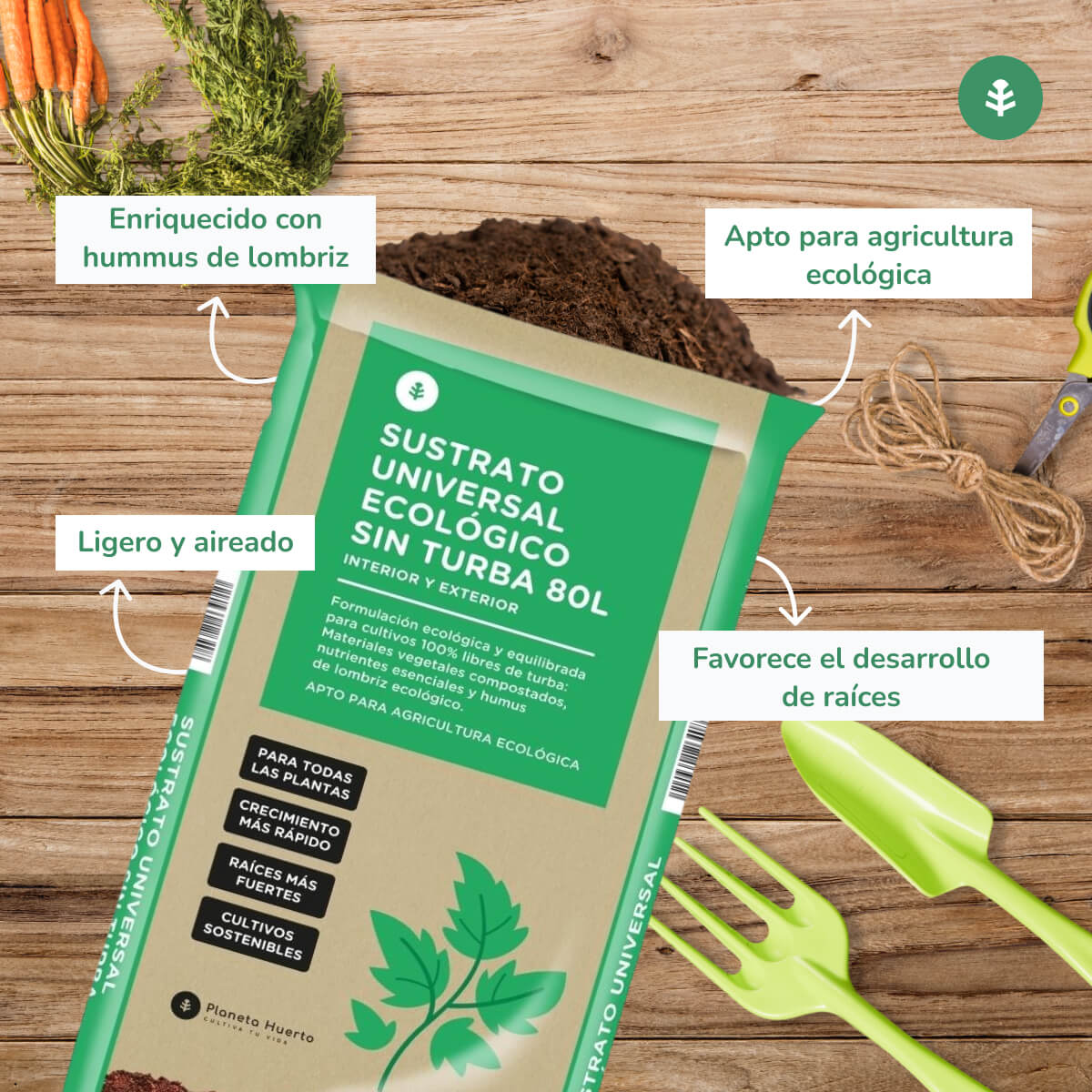 Substrato Universal Sem Turfa ECO Planeta Huerto 80 L