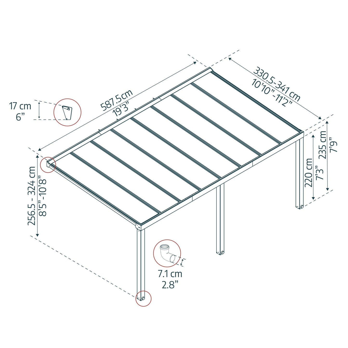 Pérgola anexa Stockholm 342x590 cm
