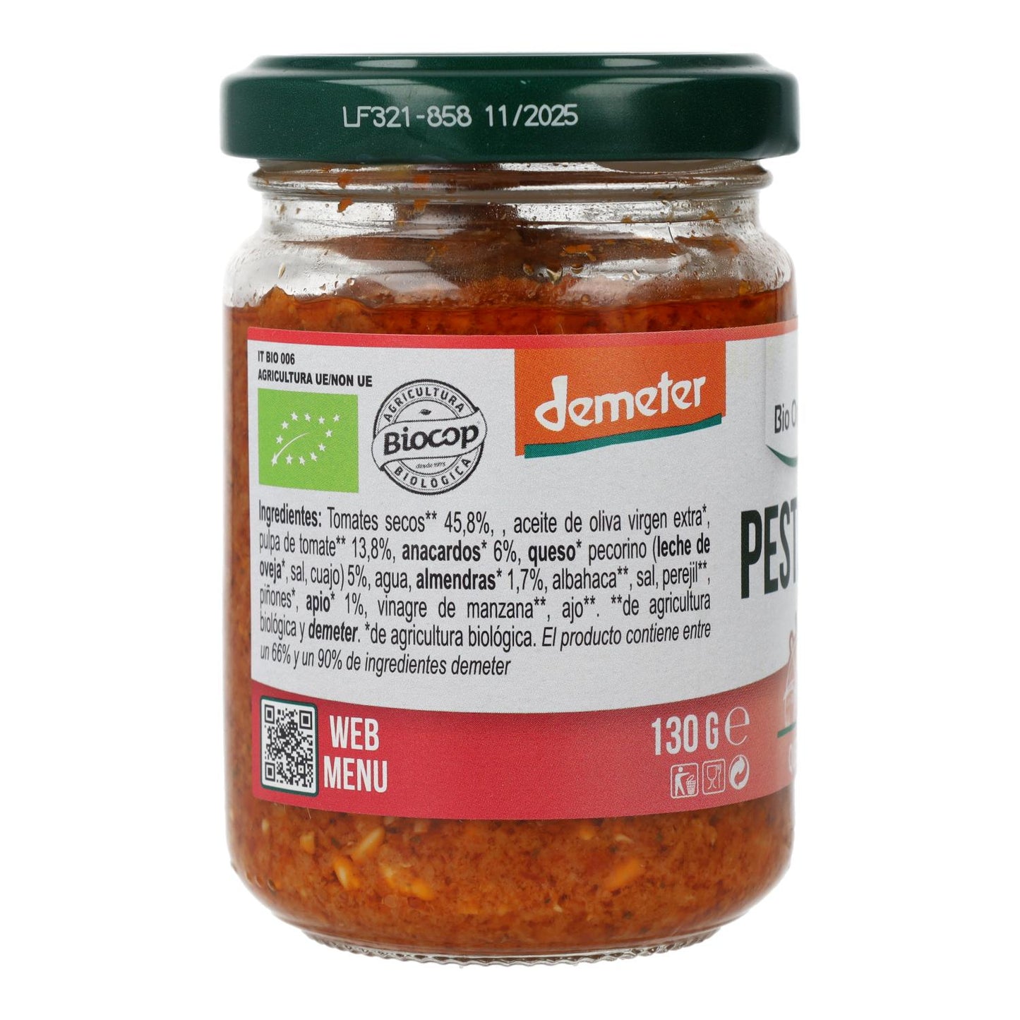 Pesto Rosso com Tomate Seco, Pecorino e Amêndoas Bio Demeter Organica Italia 130 gr