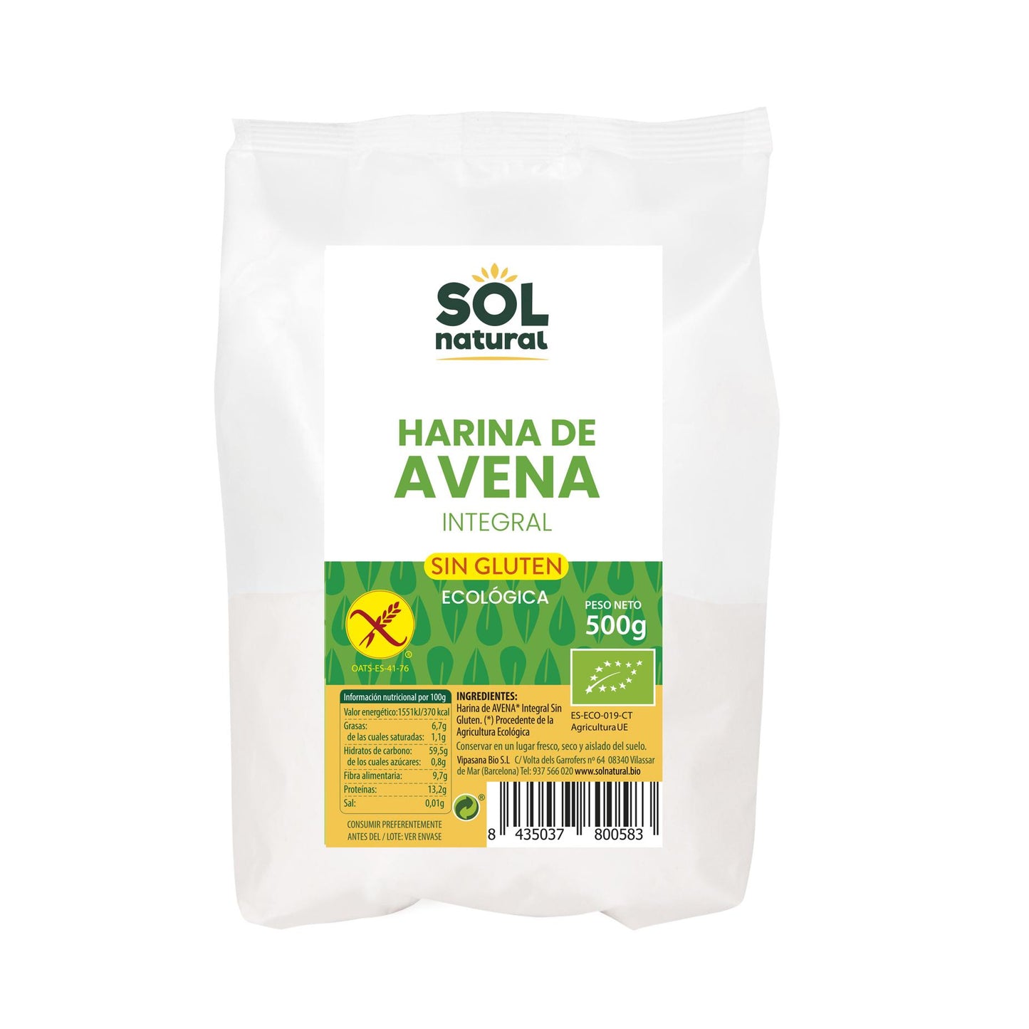Farinha de aveia sem glúten Sol Natural 500 g