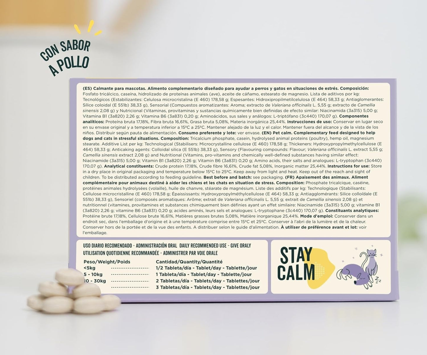 Wolf Belly Stay Calm Calmante Sabor a Frango para Cães e Gatos 30 comprimidos