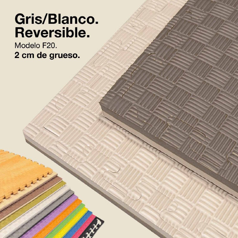 Jowy Tatami Puzzle 2cm 100x100cm, Pack 4 Unidades – Superficie 5 Líneas Gris/blanco