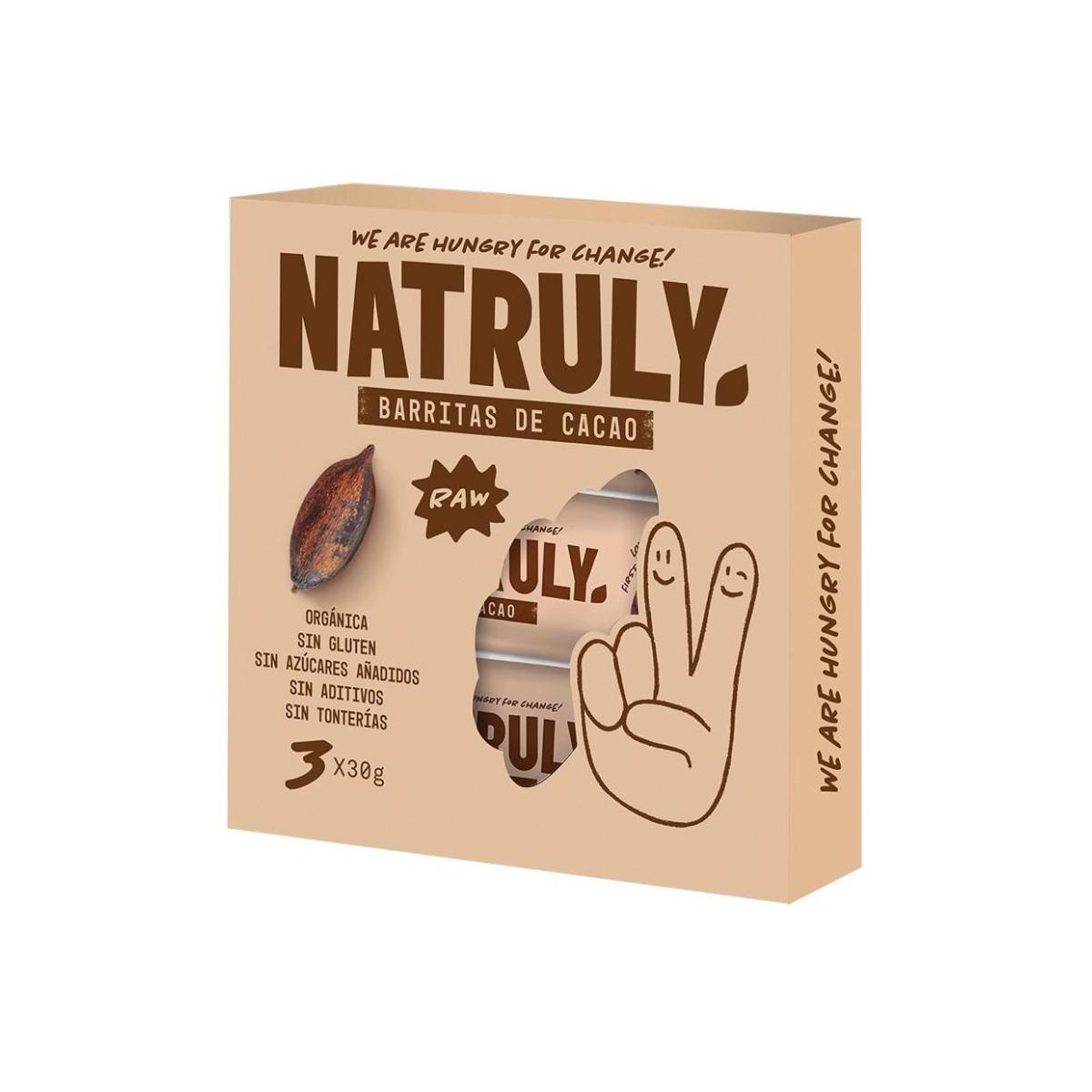Embalagem de 3 barras de cacau cru BIO Natruly de 30 g