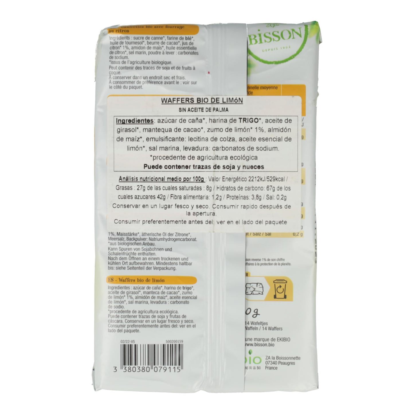 Bolachas Wafer Bisson Limão Gaufretes 190 g
