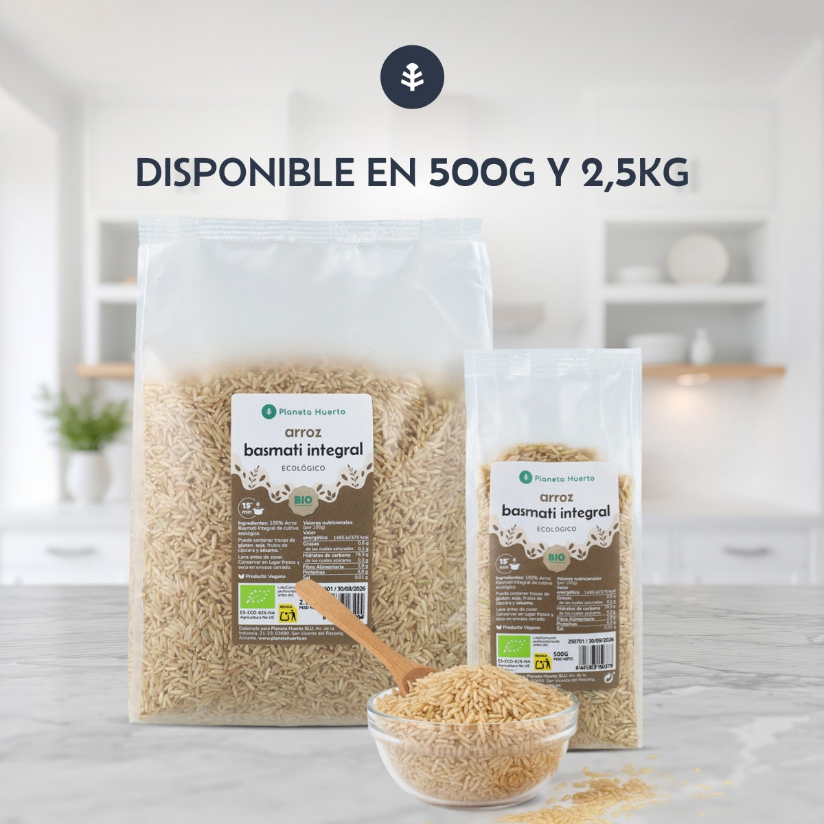 Embalagem de 2x Arroz Basmati Integral Biológico da Planeta Huerto, 500 g