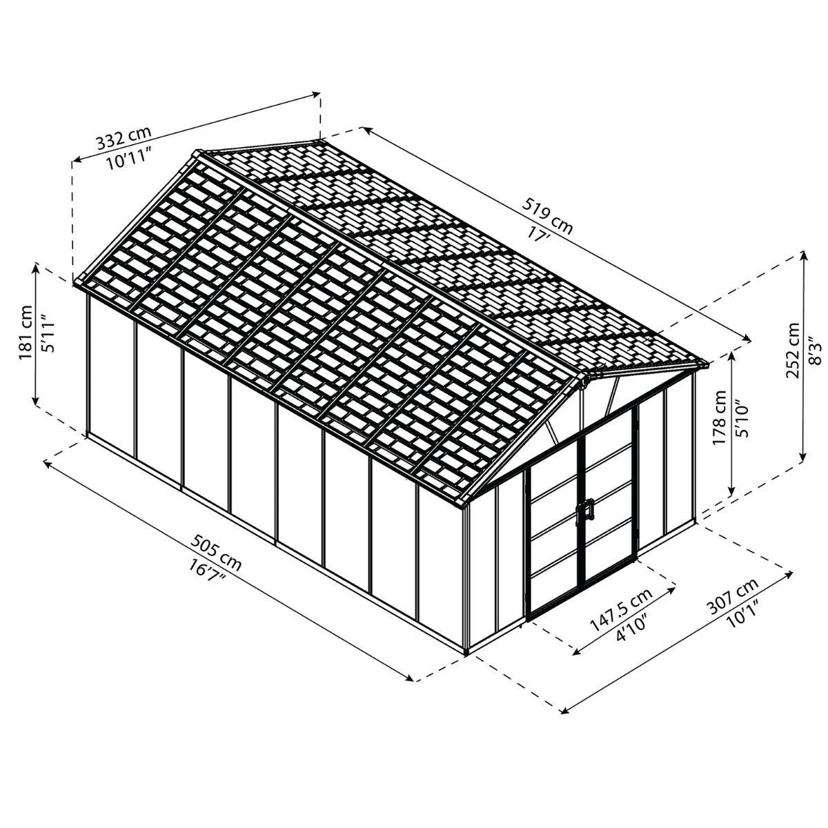 Galpão de jardim Yukon 519x332x252 cm com piso de cobertura da Palram