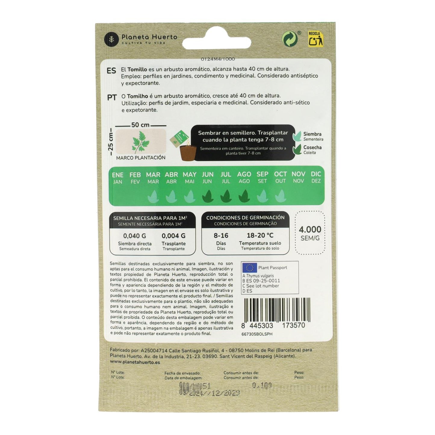 Sementes de Tomilho Biológico da Planeta Huerto