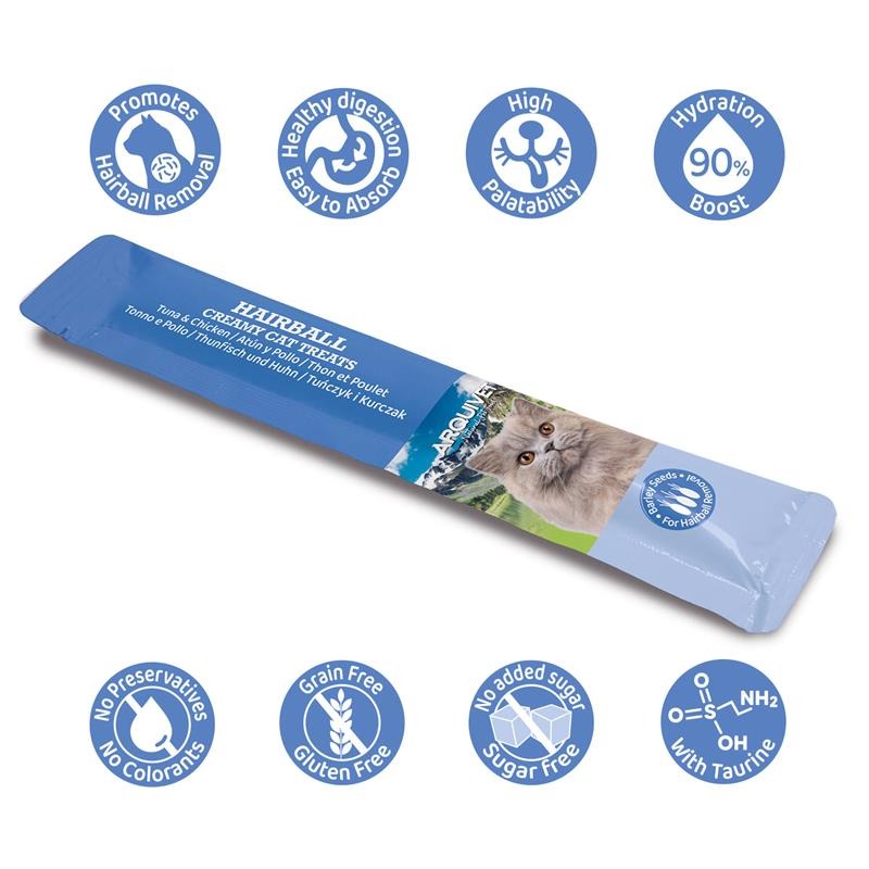 Petiscos cremosos para gatos, petisco cremoso funcional, bola de pelo, atum e frango Arquivet 5x14 g