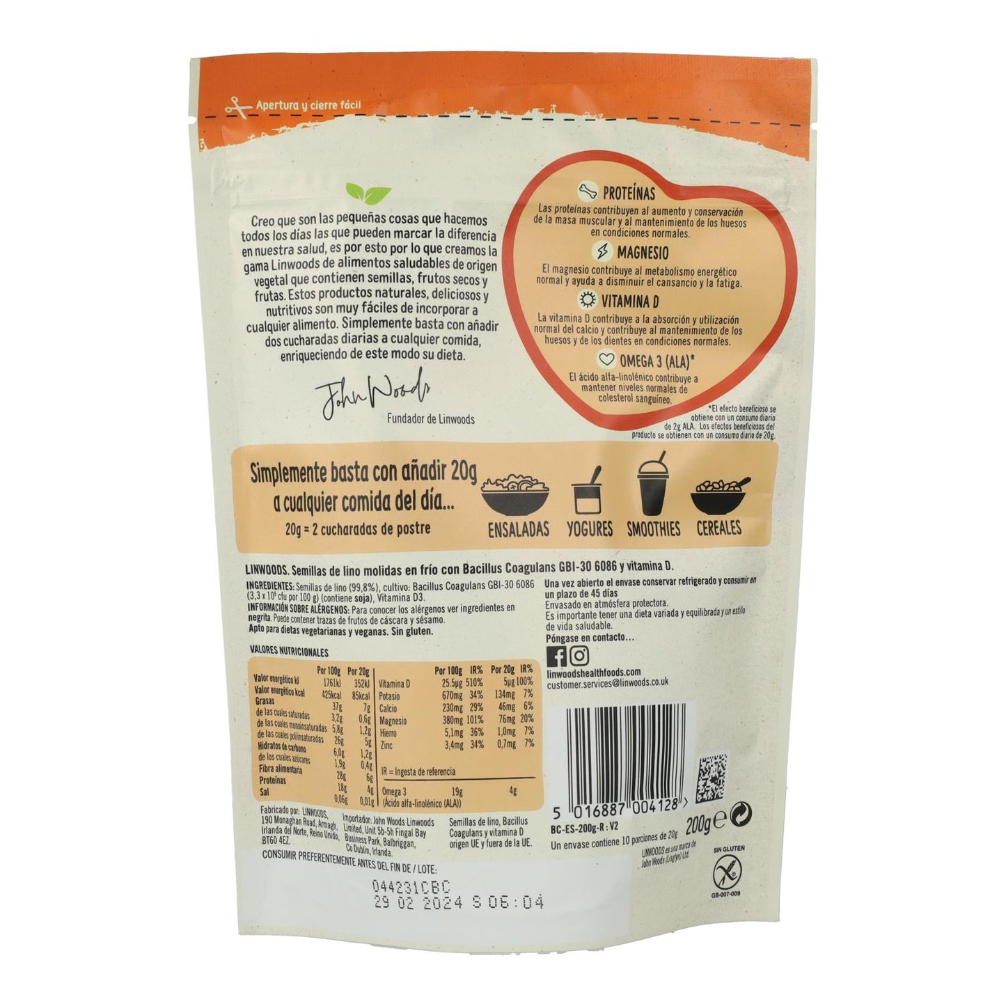 Linwoods Probiótico Sementes de Linhaça Moídas com Vitamina D 200g